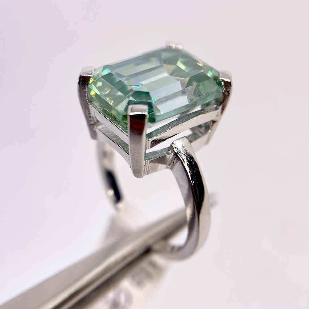 Emerald Cut Moissanite Ring Vivid Blue Green Cocktail Wedding Ring 10 Ct - Picture 8 of 13